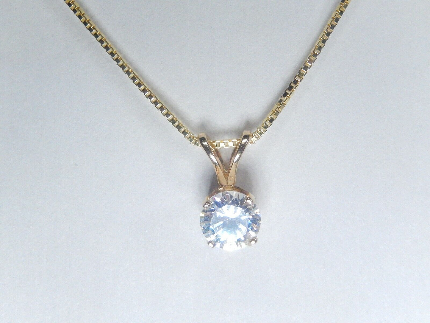 14 Karat Yellow Gold 1/2 Ct Round Cubic Zirconia  Solitaire Pendant w/18"chain