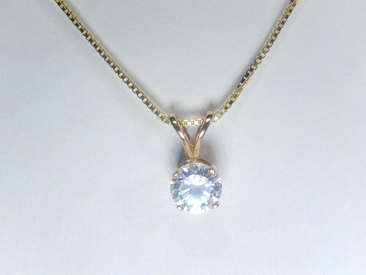 14 Karat Yellow Gold 1/2 Ct Round Cubic Zirconia  Solitaire Pendant w/18"chain