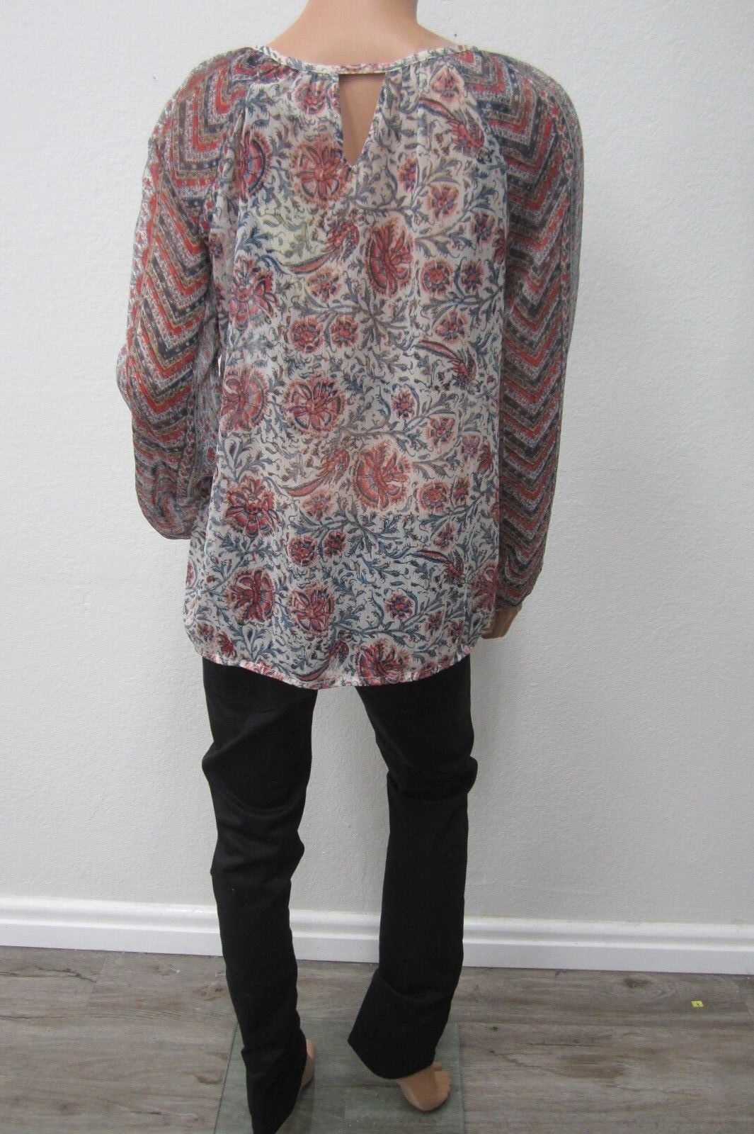 *NWT* Lucky Brand SUPER CUTE  Floral Sheer Panel Long Sleeve Blouse Top Size Med