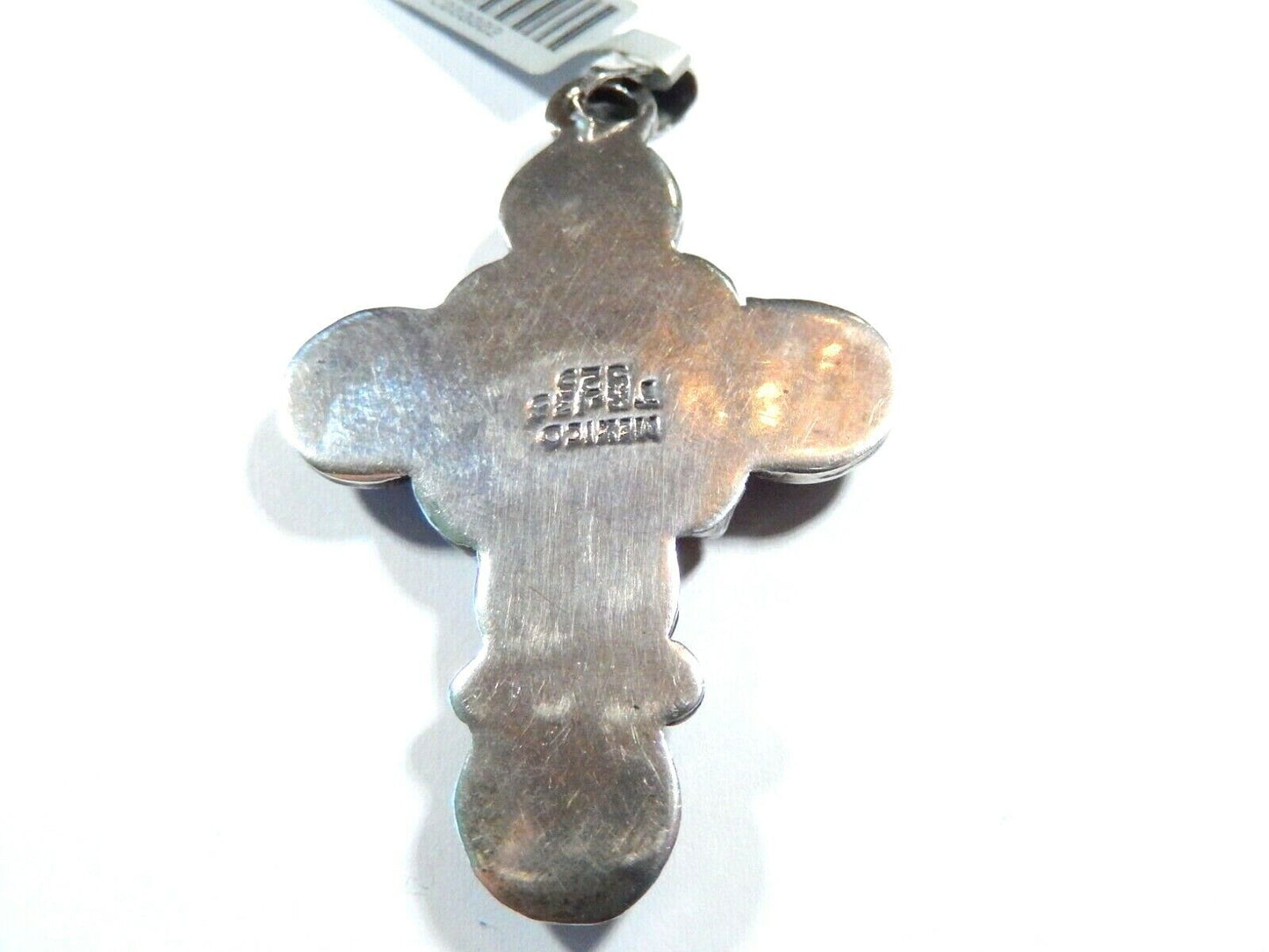 *VINTAGE*  LARGE Taxco Mexico Sterling Silver Multi Gem Cross Pendant Signed