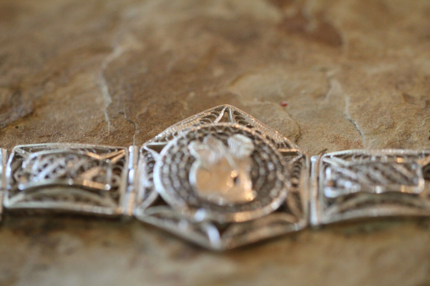 *VINTAGE*  EGYPTIAN Sterling Silver Detailed Filigree  Bracelet  7"
