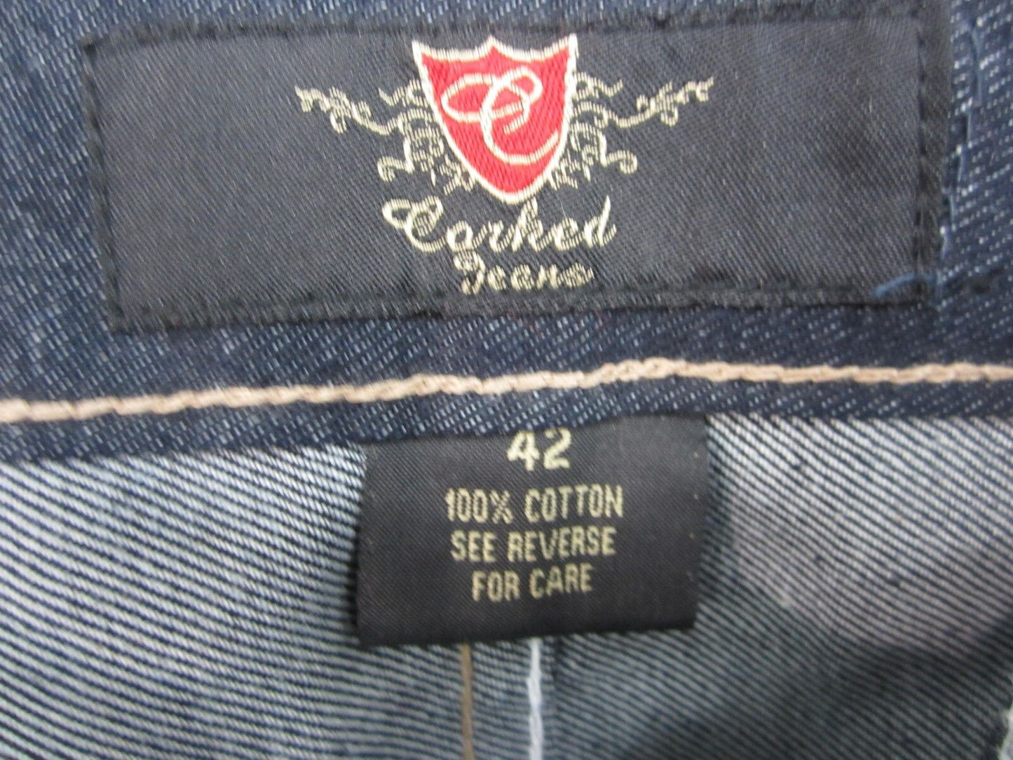 NWOT Corked Jeans Mens Dark Denim Embroidered Pockets Straight Leg Size 42 X 33