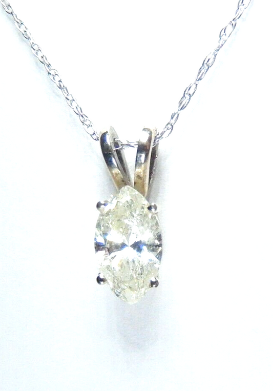 14K White Gold 3/5ct Fancy MarquiseNatural Diamond Solitaire Pendant w/18" chain