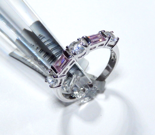 *VINTAGE* Sterling Silver 1.25 CT Pink and White CZ Band Ring Size 7
