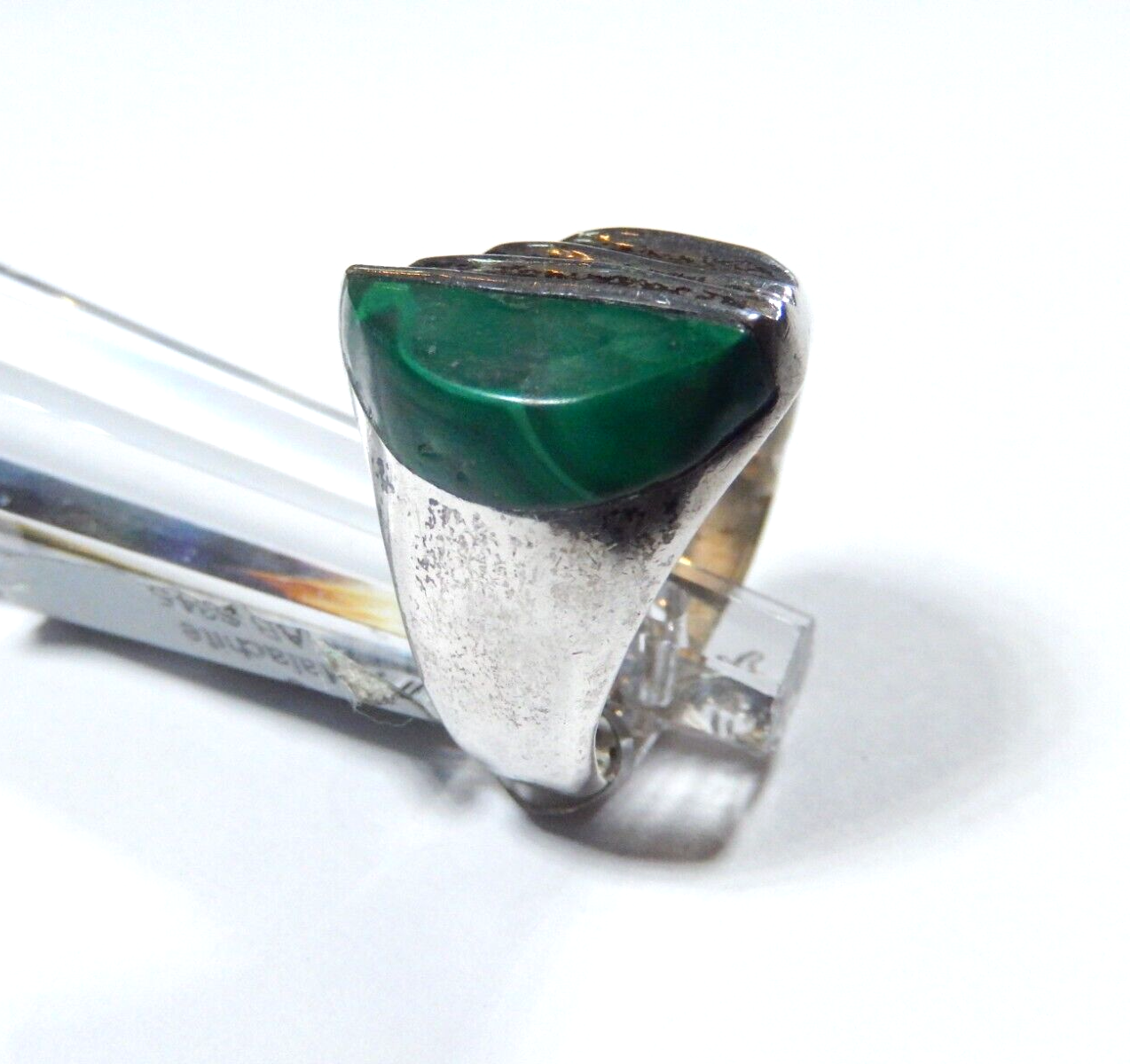 *VINTAGE* Signed Mexico  Sterling Silver Malachite Ring  Size 8.25