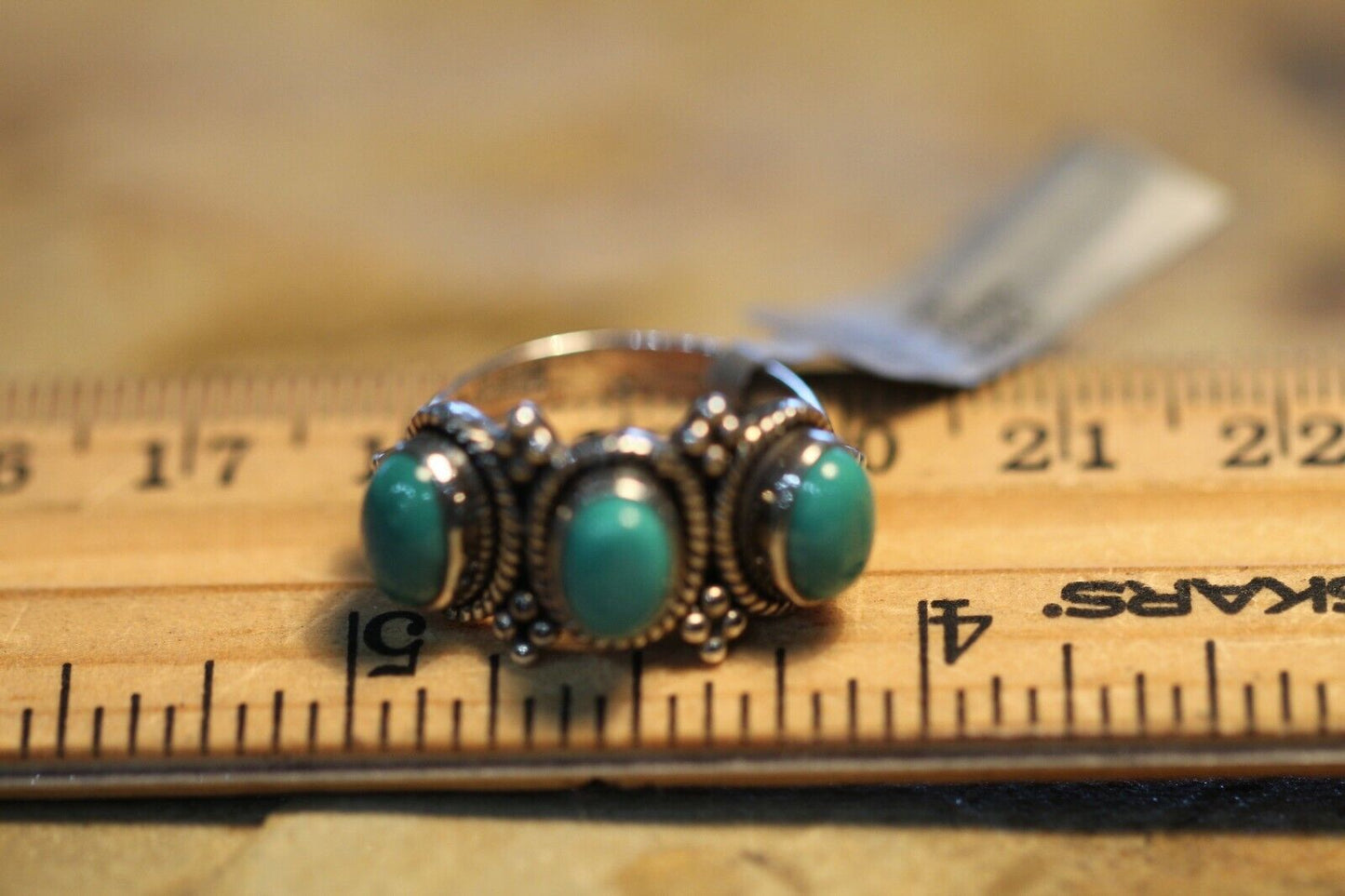 *VINTAGE*  925 STERLING SILVER BEADED SOUTHWEST STYLE  TURQUOISE SIZE 6.5 RING