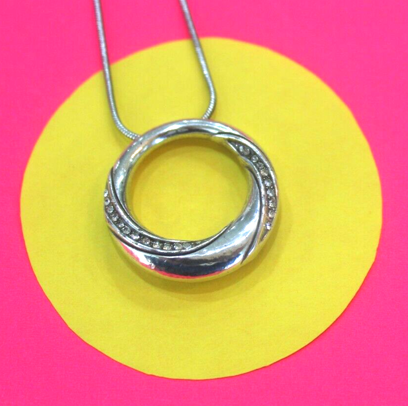 *RETIRED*   BRIGHTON  Crystal Silver Circle Pendant  Necklace