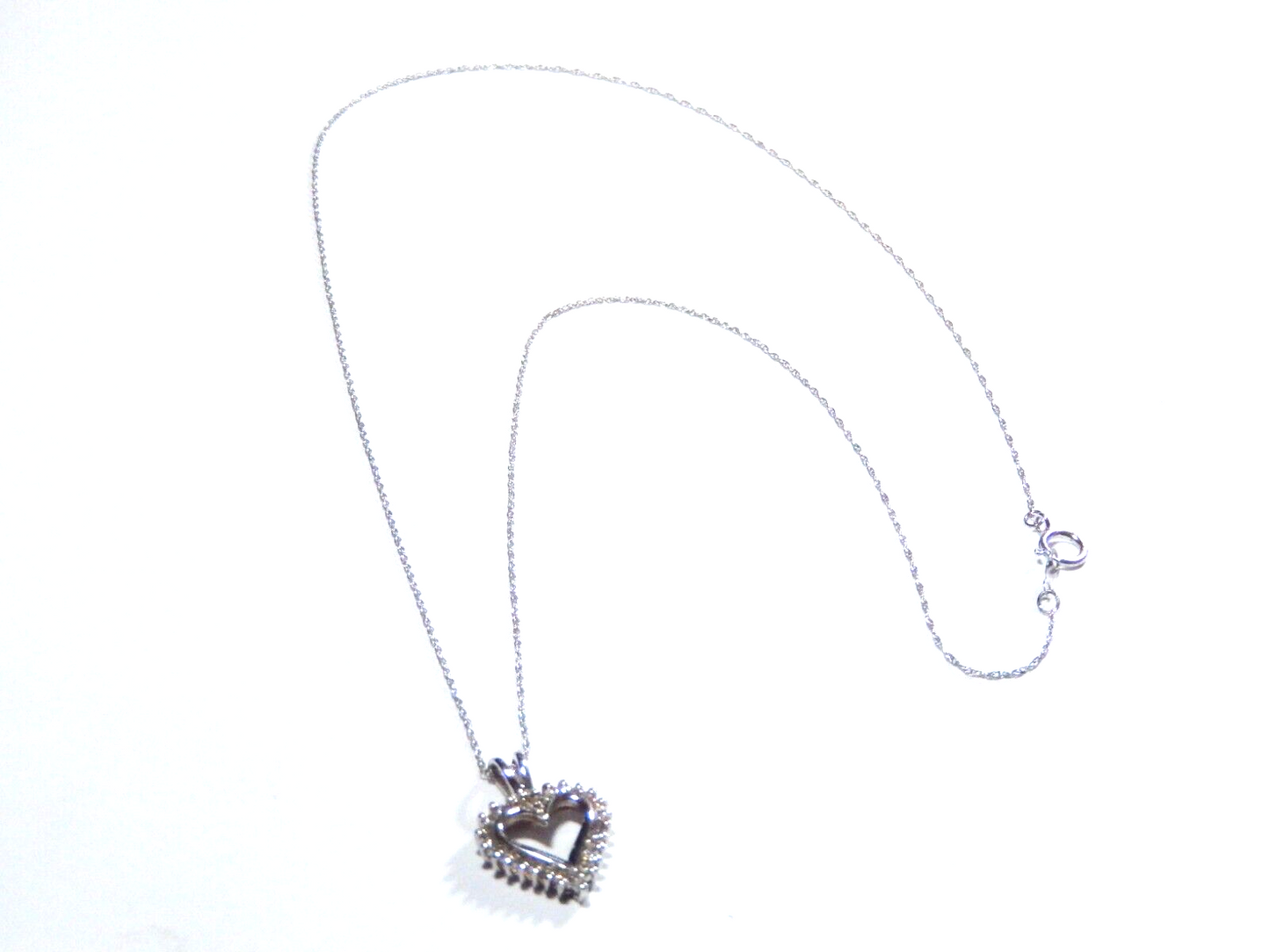 *VINTAGE*  14K White Gold .25 CT Diamond  Open Heart  Pendant w/ 14K WG 18" Chn