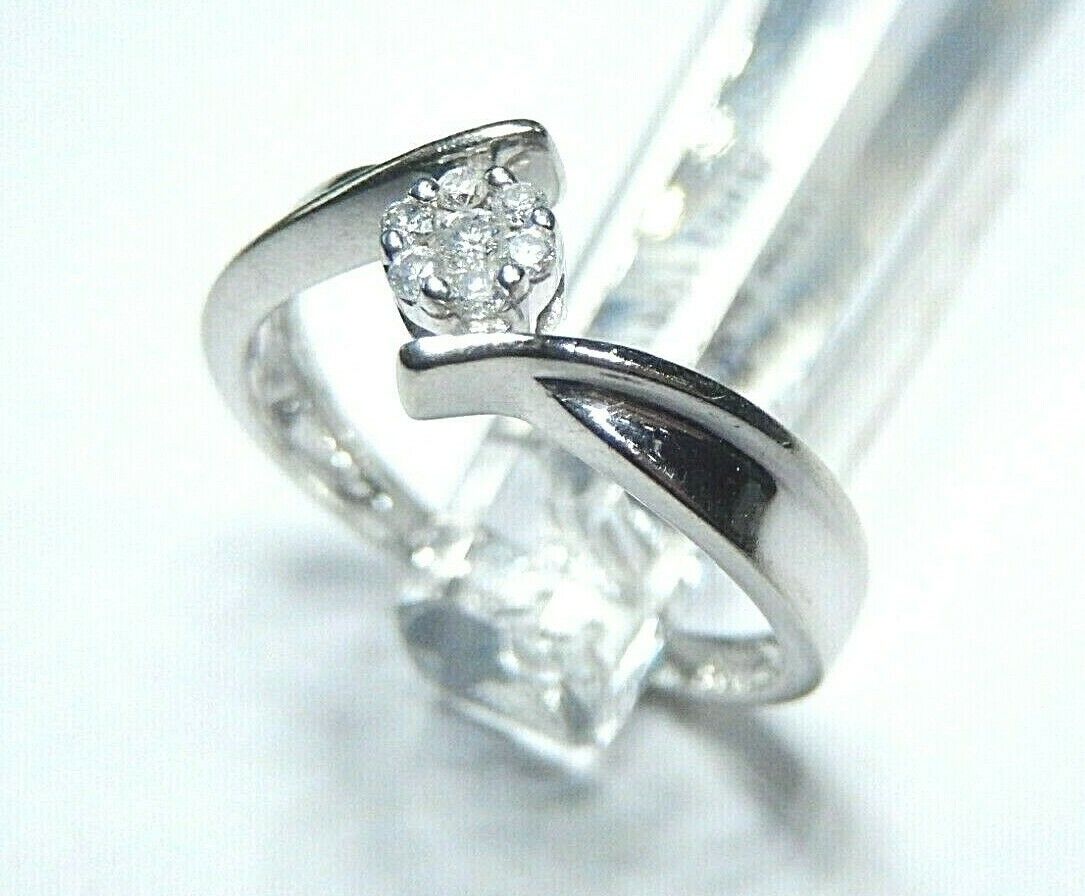 14k White Gold Bypass Round Seven Diamond Band Ring Size 7