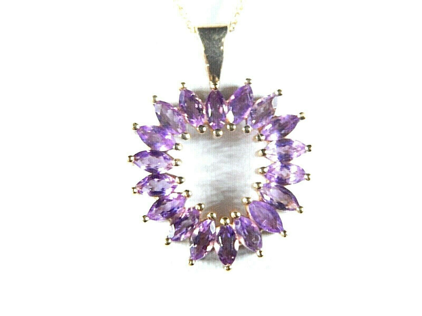 10K YELLOW GOLD MARQUISE GENUINE AMETHYST HEART SHAPED PENDANT 18" 14K Chain