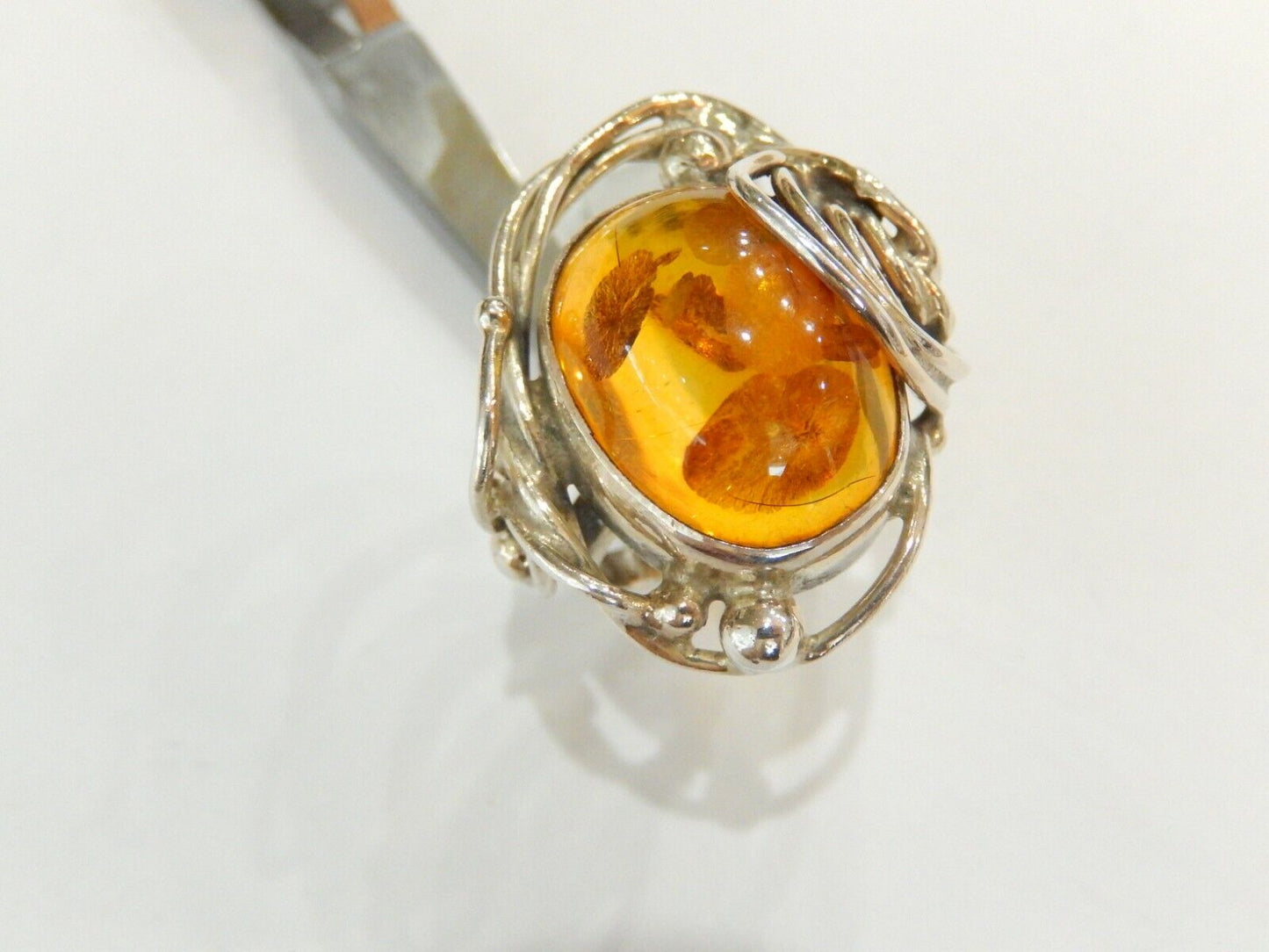 *VINTAGE* Handmade  LARGE Custom Sterling Silver Baltic Amber Oval Ring Size 7.5