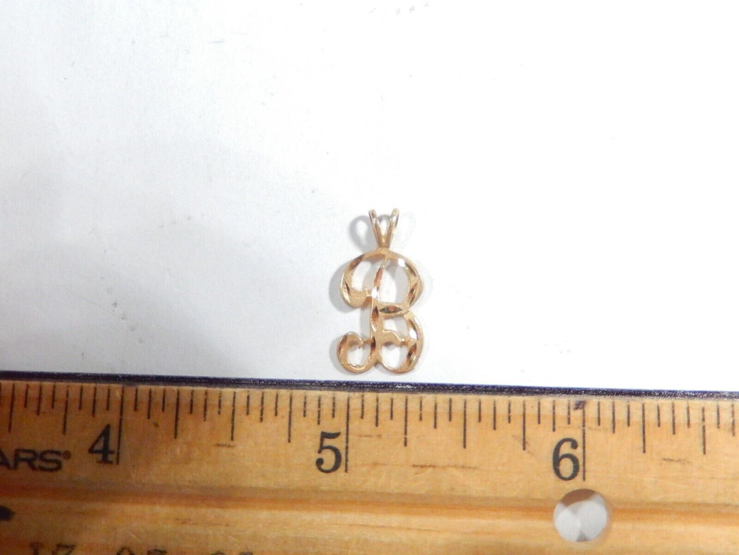 14K Yellow Gold Diamond Cut Script Initial Letter B Charm Necklace Pendant