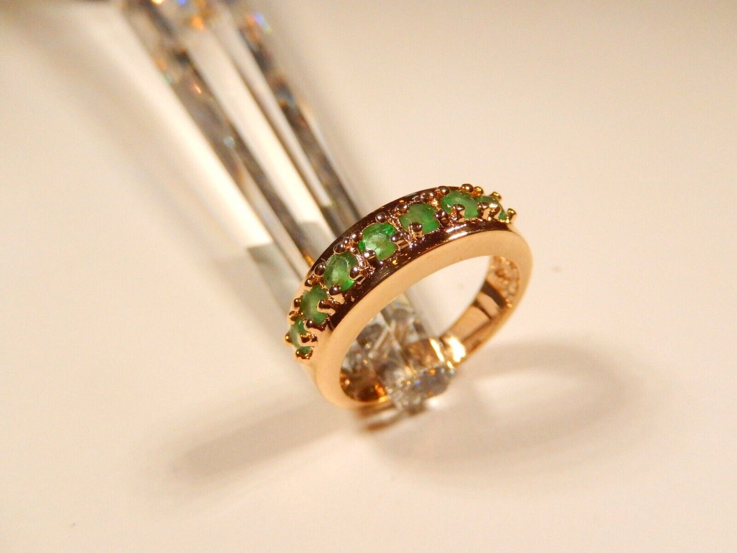 18k Gold Vermeil over .925 Sterling Silver .75CT Natural Emerald Ring Sz 7.25