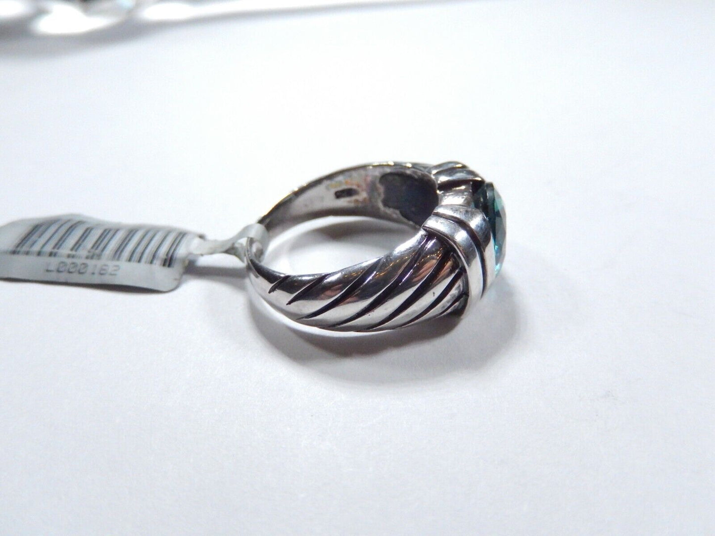 3.0 CT Sterling Silver London Blue Topaz Swirled Ribbed Band Statement Ring Sz 7