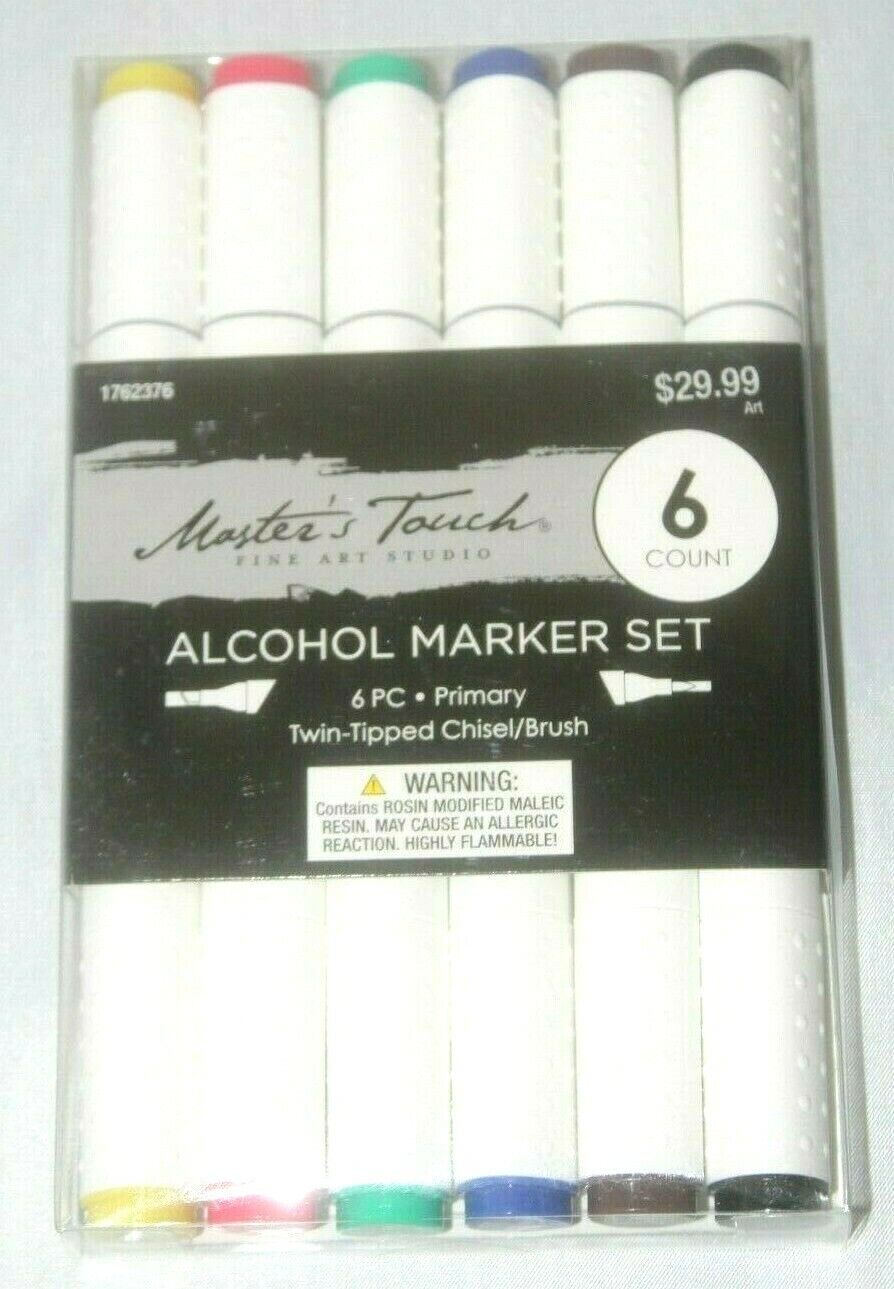 *NEW* Alcohol Marker Set 6 pc Twin Tipped Chisel Brush  Master Touch 1762376