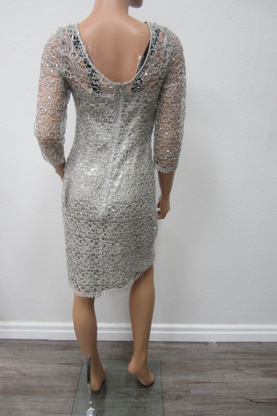 NWT CACHET Beautiful Lace Emboidered 3/4 Sleeve Dress with Silver Sequins Size 6