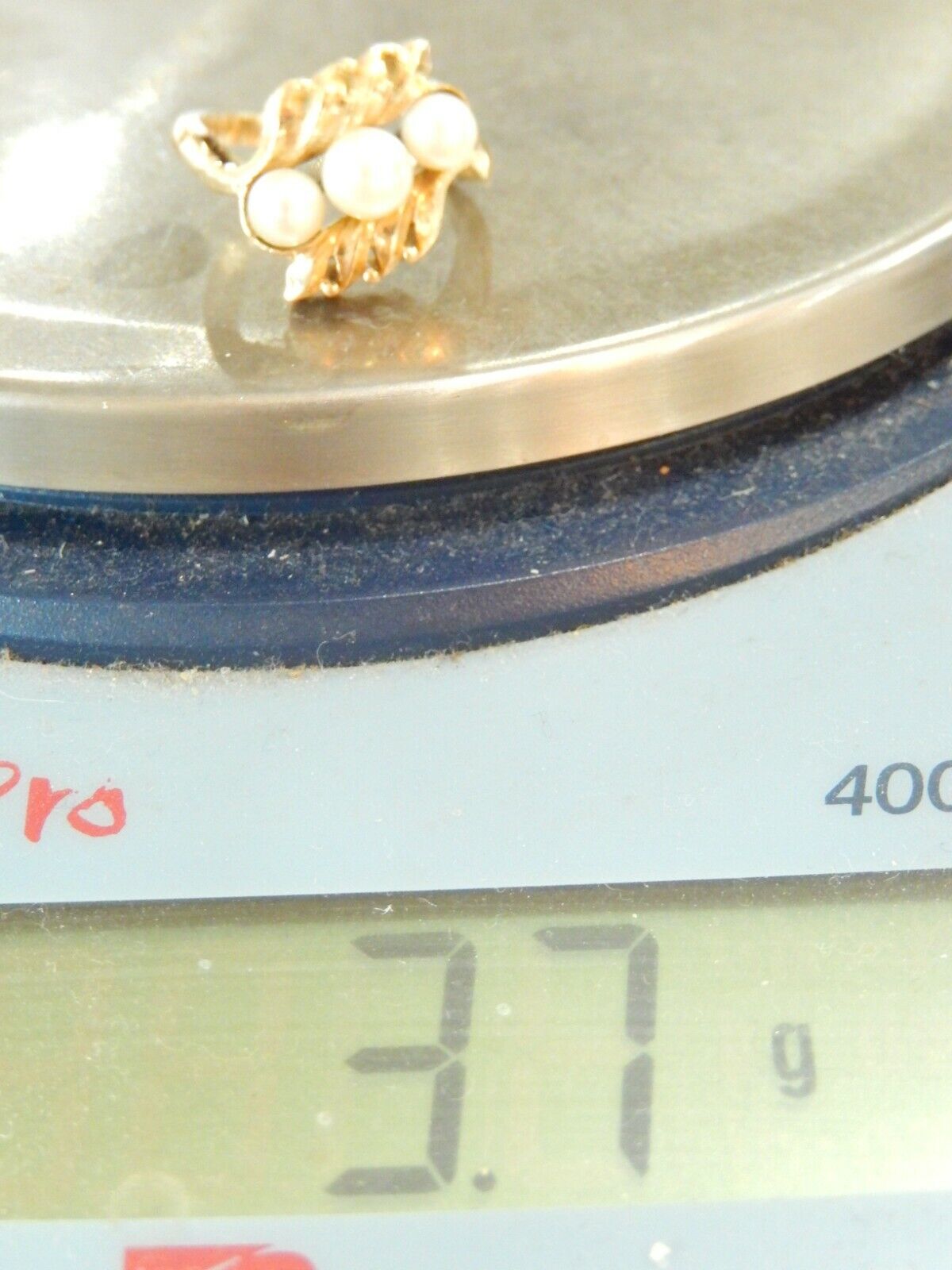 *VINTAGE*  10k Yellow Gold Freshwater Cultured Pearl Three Stone Womens Ring SZ6