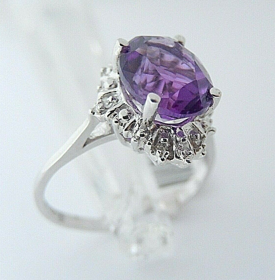 14k White Gold Ladies 4.5Ct Amethyst and Diamond Ring Size 9