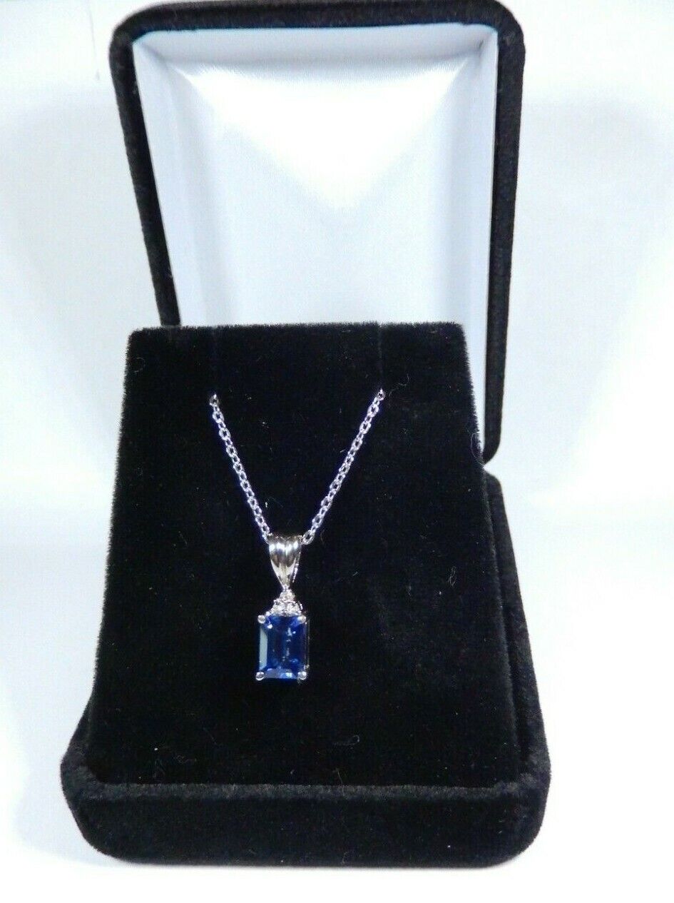 *NWT*  14k White Gold 1.00CT Emerald Sapphire And Diamond Pendant with 18" Chain