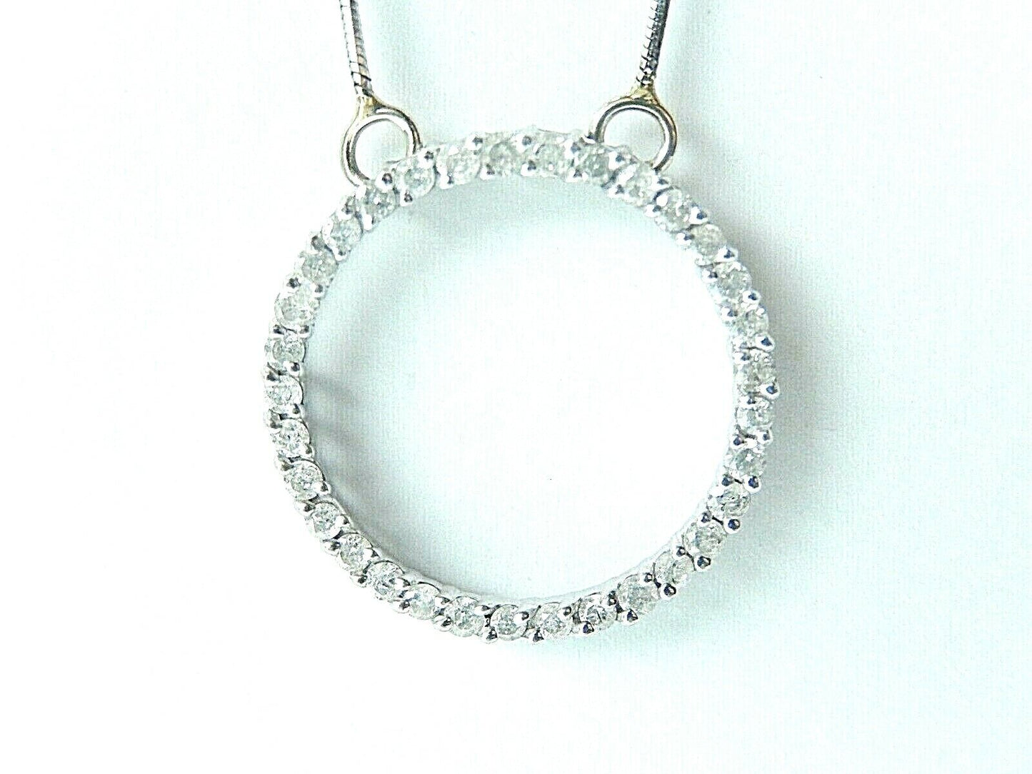 10K White Gold 18" Length Eternity 3/4" Circle Natural Diamond Pendant Necklace