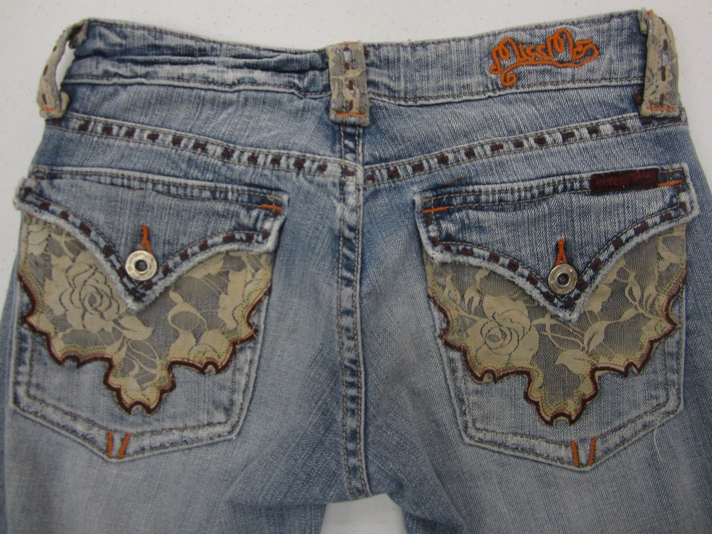 VERY NICE Miss Me JP4292 Light Lace Floral Rose Flap Pockets Jeans 26 X 32