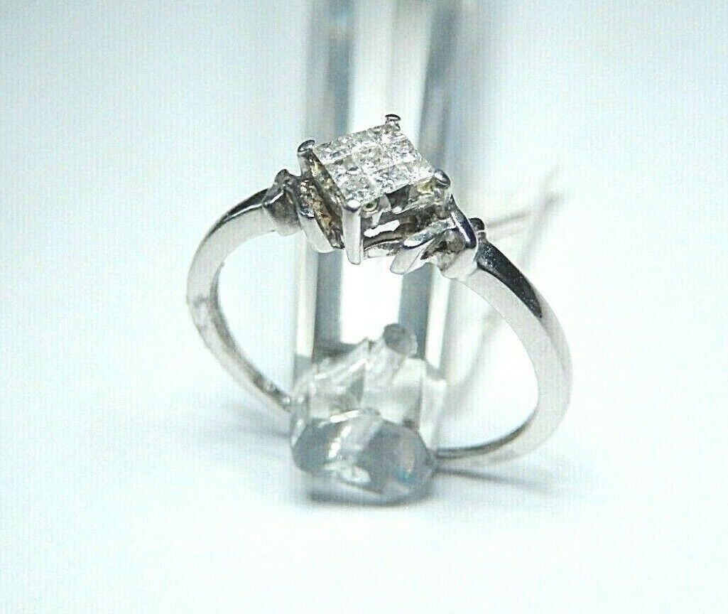 *NWT* 10k White Gold Natural Princess Cut 1/5CT Diamond Wedding Ring Size 7.5