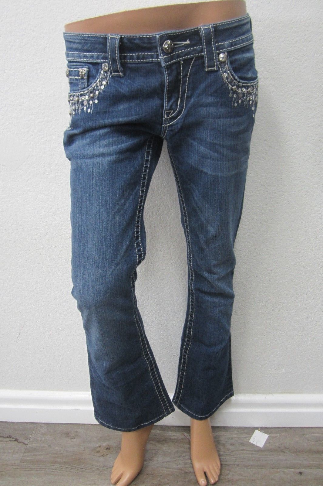 Miss Me JE5682B2L Boot Embellished Studded Denim Jeans Womens Size 28 Inseam 33