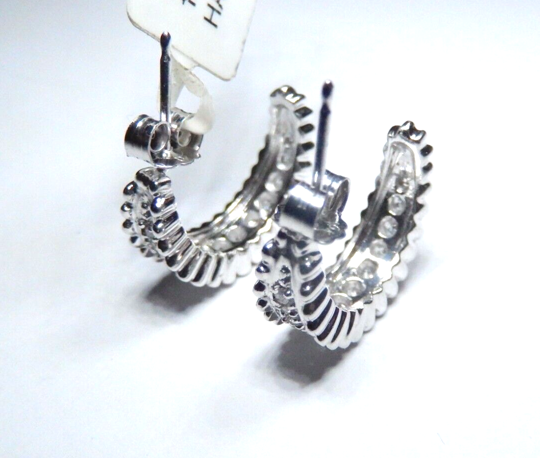 *NWT*  14K White Gold .50 CT Natural Diamond 3/4 Hoop Earrings 17mm