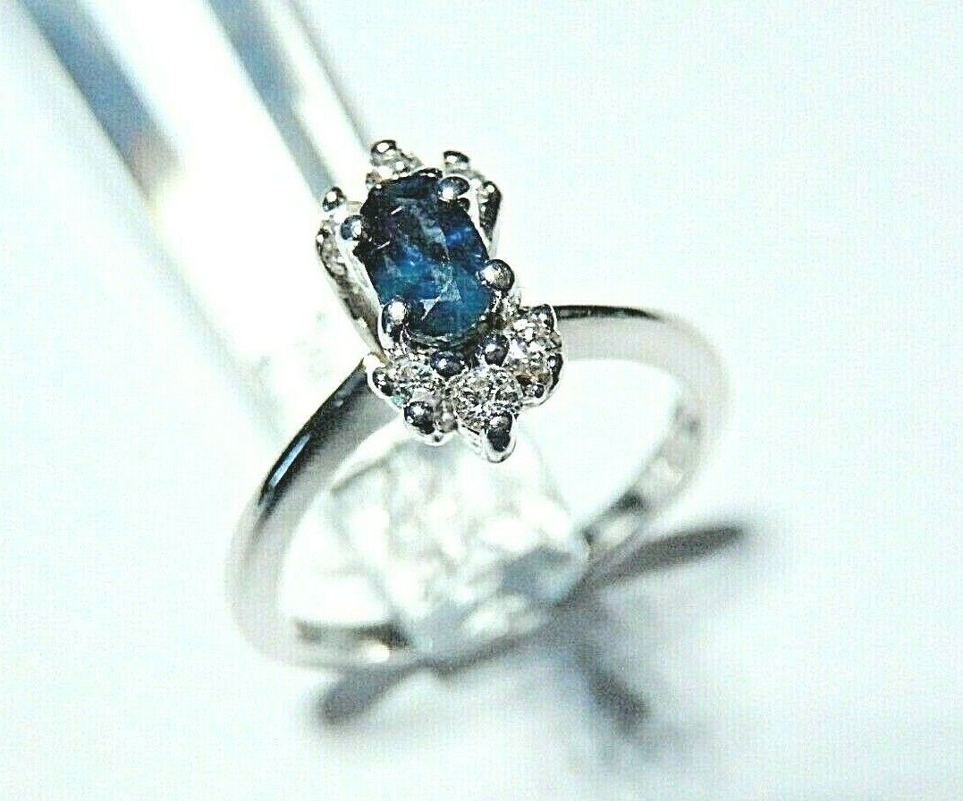 *NWT*  14k Solid White Gold Natural Sapphire & Diamond Ring Size 6.25