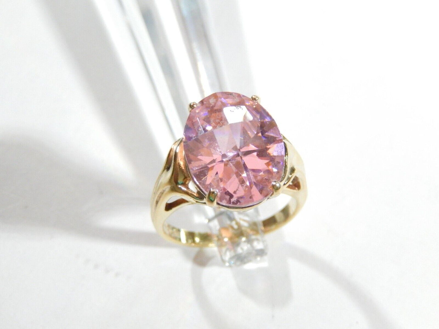 *VINTAGE*  Sterling Gold Vermeil CZ Pink 13.0CT Oval Cocktail Ring Size 8.75