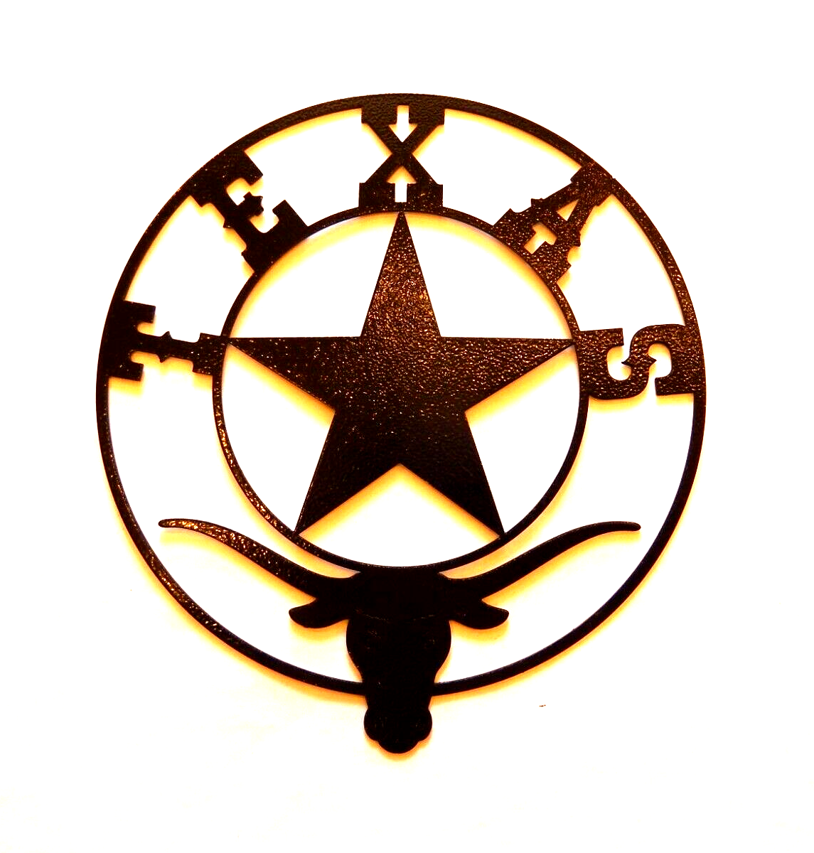 ~NEW~ 14ga. - "TEXAS STAR LONGHORN" Black Powder Coated Metal Wall Art -10"