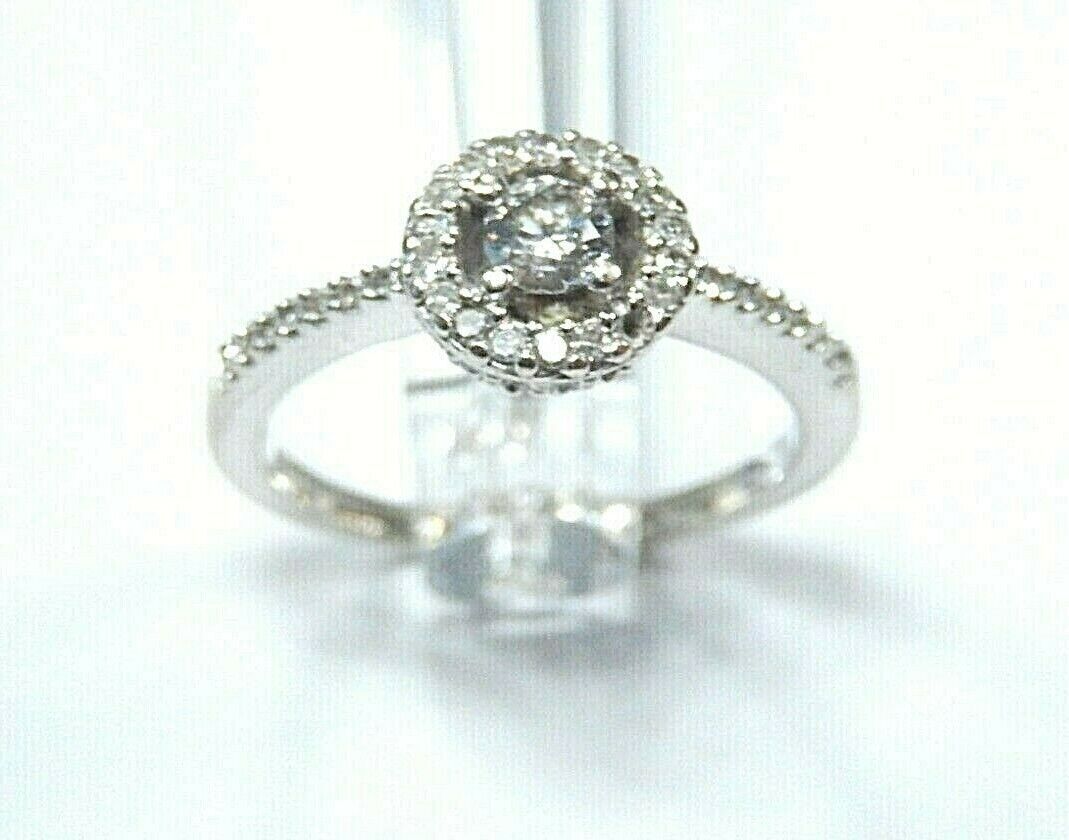 *VINTAGE* 14K White Gold .82CT Halo Natural Diamond Engagement  Ring Size 7.25