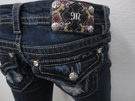 NWOT MISS ME SUPER CUTE DARK BLUE DENIM  SIGNATURE BOOT JEANS SIZE 25 x 33