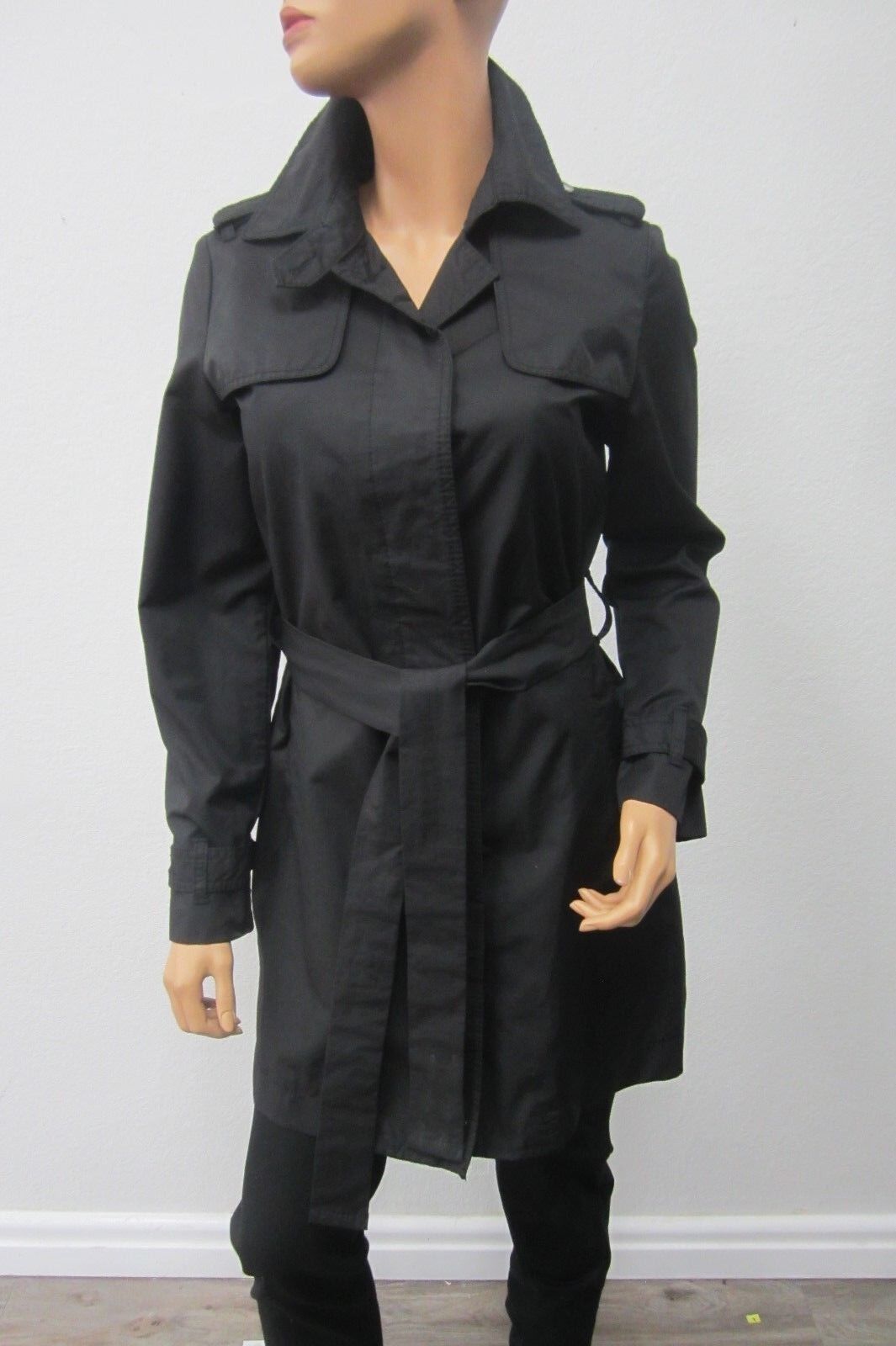 Gap Classic Shoulder Strap Black Trench Style Coat Jacket Sz Small