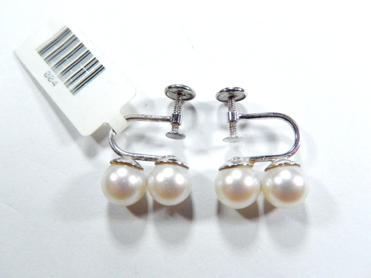 *VINTAGE*14K WHITE GOLD 6.5 MM CULTURED PEARL EARRINGS Screw back Non Pierced