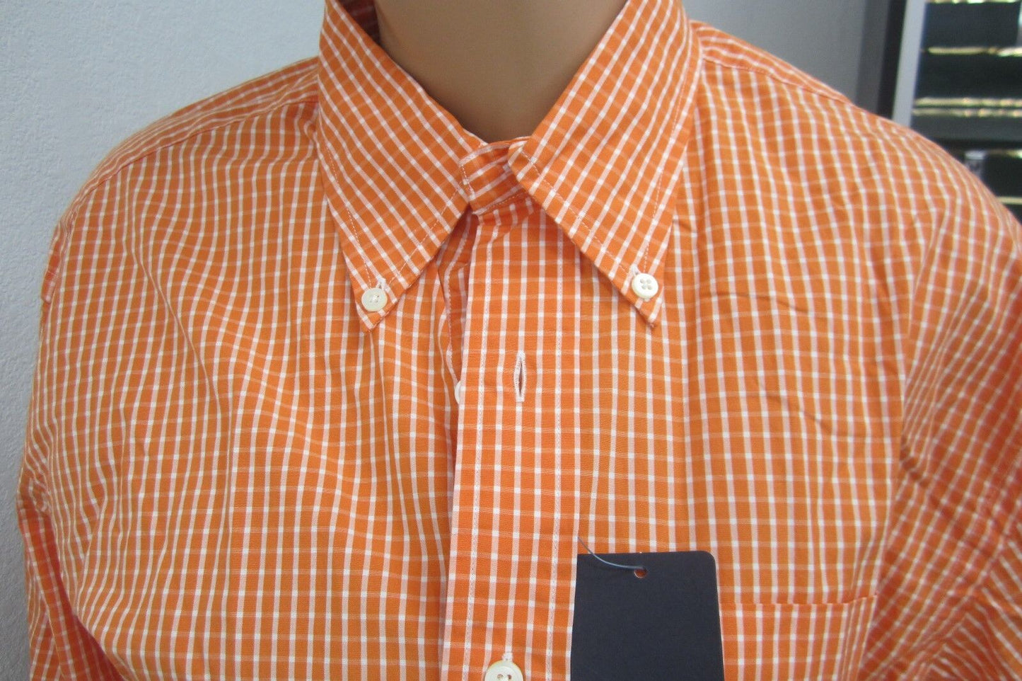 *NWT* NAUTICA Men's Button Down 80's Two Ply Cotton Shirt Orange White Check  M