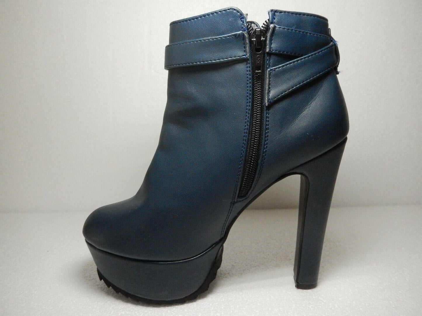 *NICE*  Erez Womens Navy Ankle Boots Side Zip 5.25" High Heel Pletforms Sz 6M