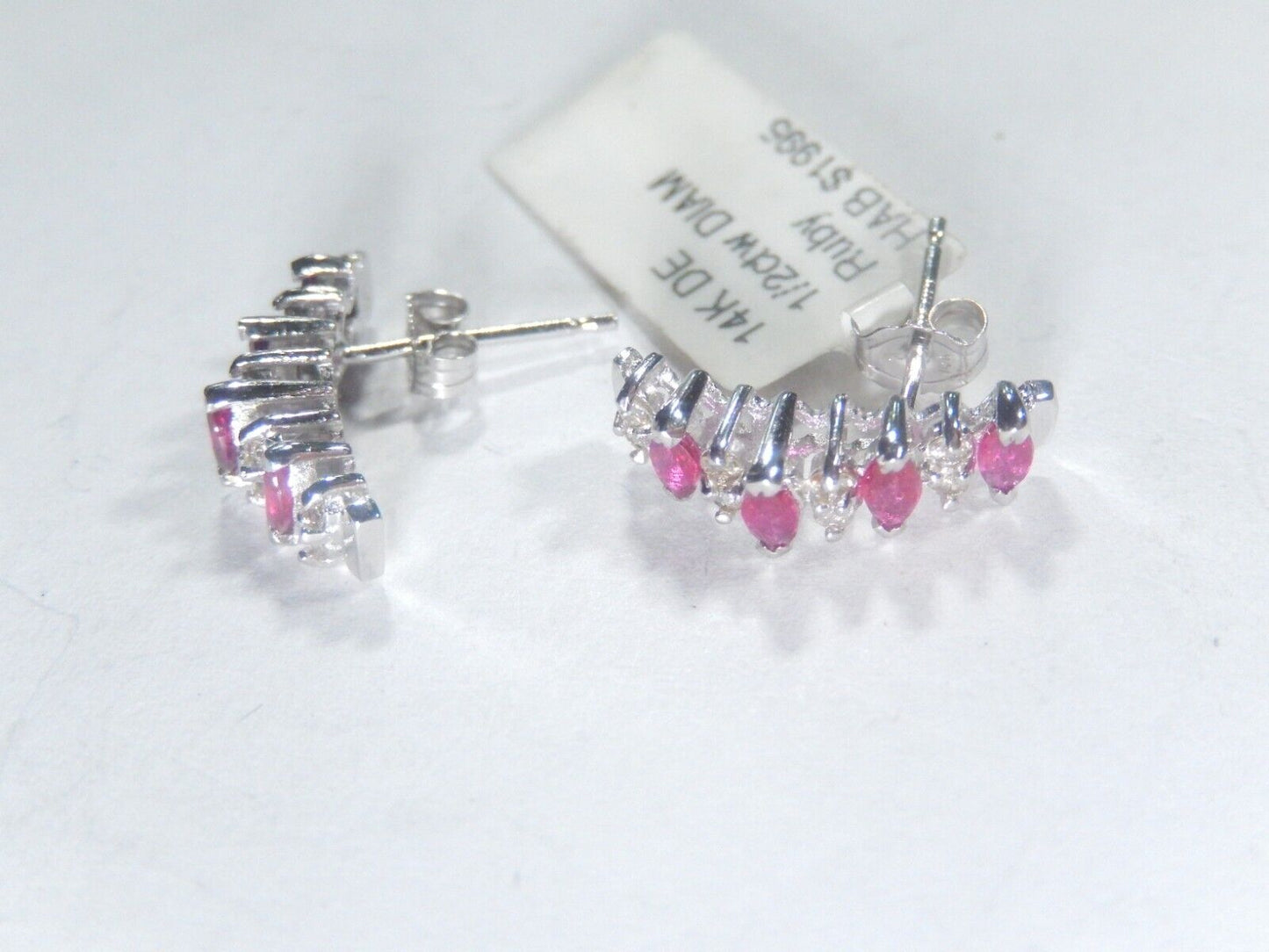 14K White Gold  .50CT TW Natural Ruby Diamond Post Cluster Earrings