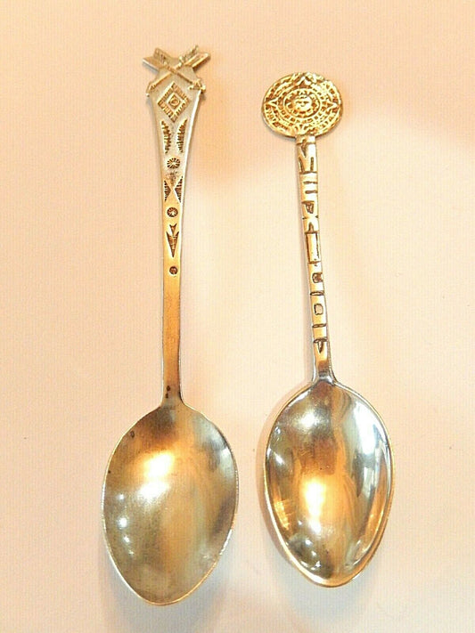 *ANTIQUE*  Two Native American & Mexico Sterling Silver Souvenir Spoons 3.75"