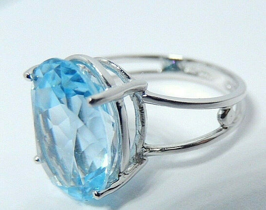 *NEW* 10k White Gold 7 Carat Natural Swiss Blue Topaz Solitaire Ring Size 7.25