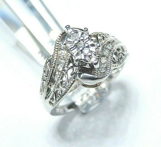 *VINTAGE*  Antique  10k Solid White Gold .25ct Diamond Filigree Ring Size 7