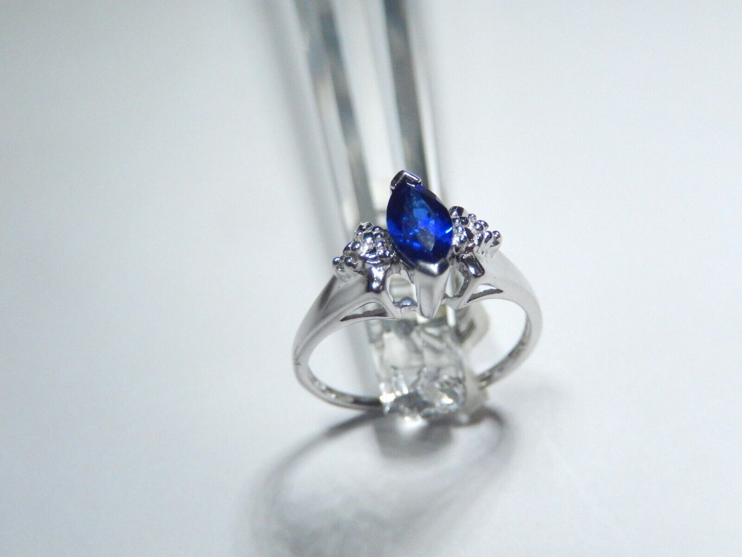 *NWT* 10k White Gold Lab Created Marquise Sapphire And Diamond Ring Size 7.25