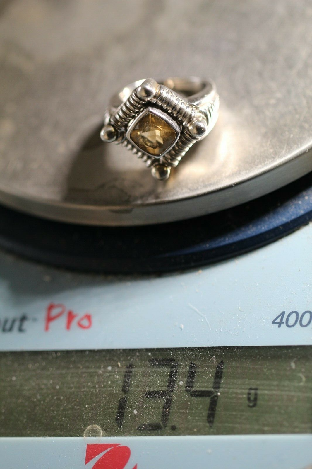 VINTAGE  *SIGNED*  Designer Sterling Silver Citrine Heavy Ring Size 7.25