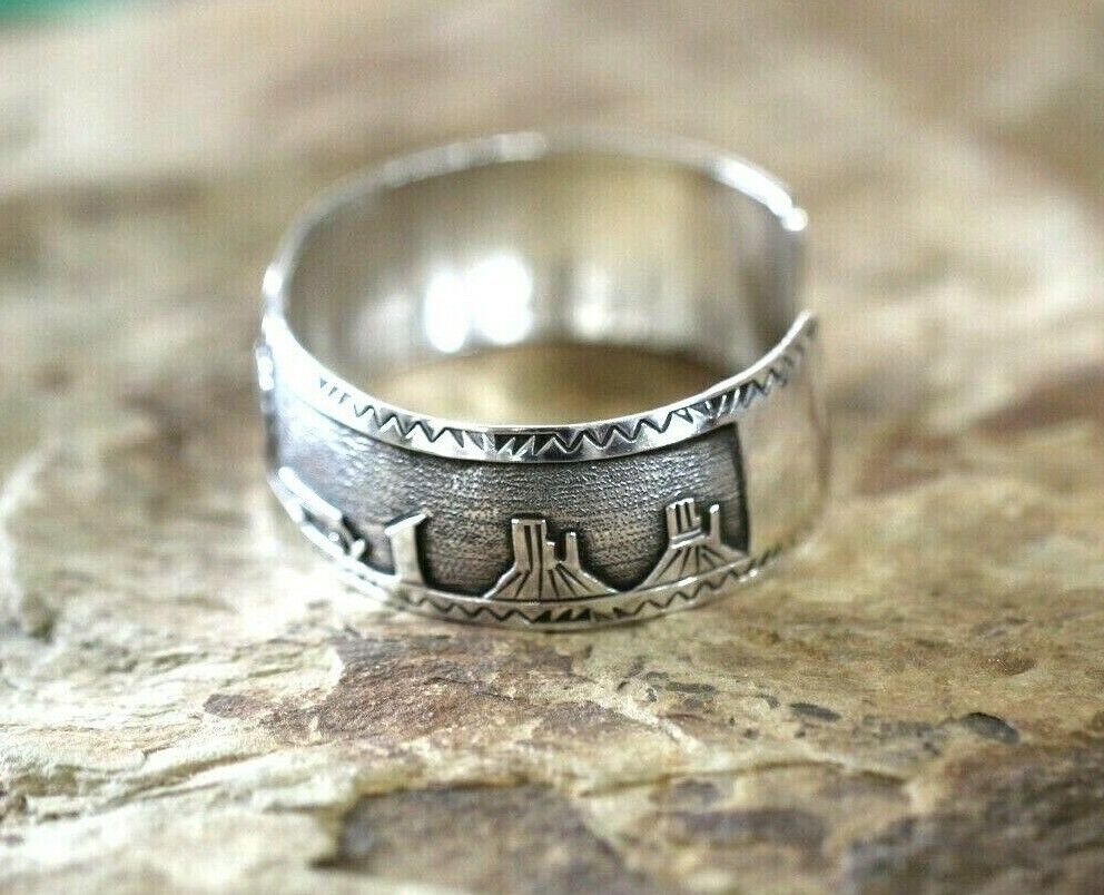 *VINTAGE*  UNISEX Sterling Silver 925  Story Telling Cuff Bracelet