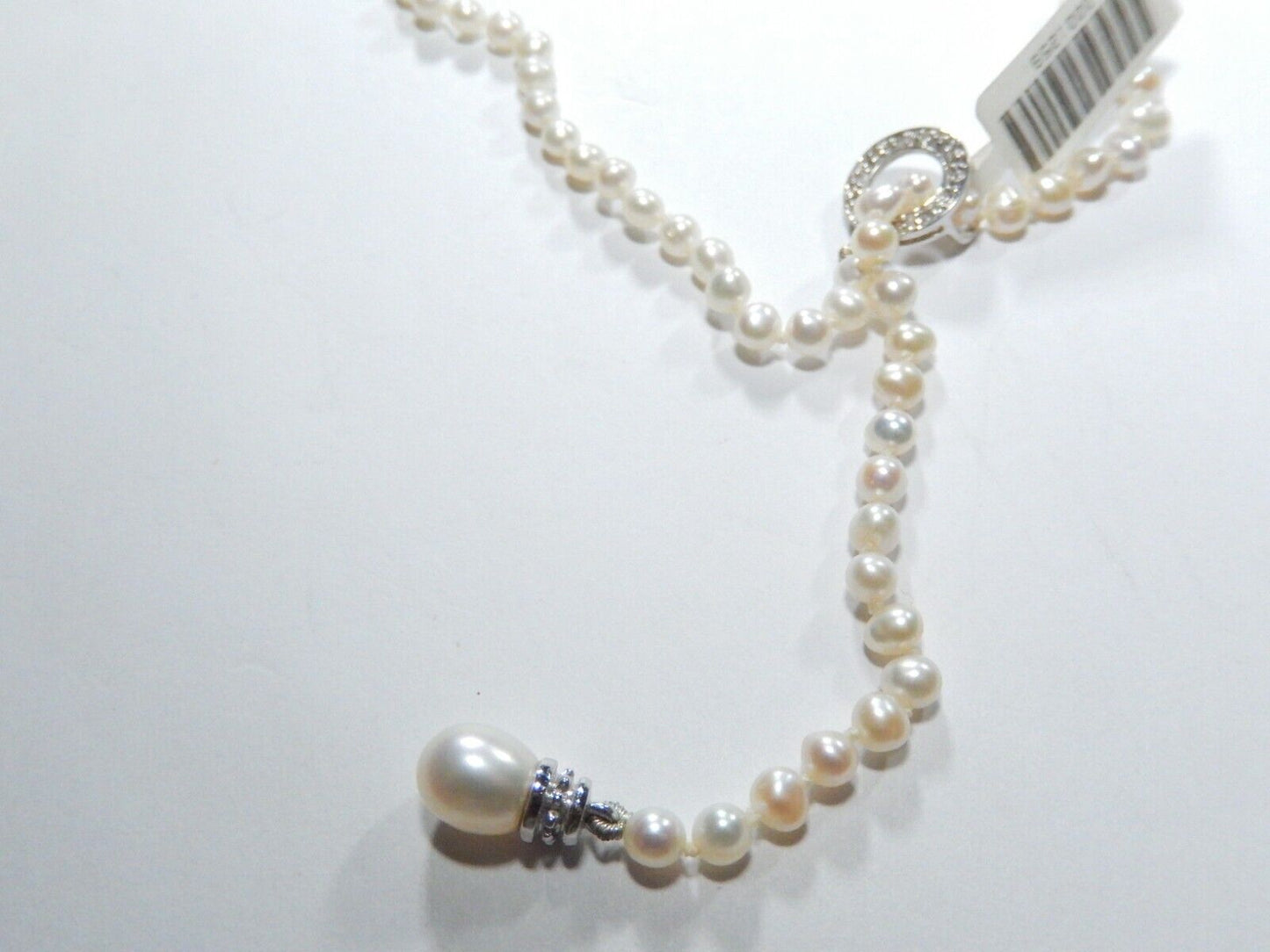 *VINTAGE*  14k White Gold  4.25 mm 24" Pearl Necklace with Slide Diamond Clasp