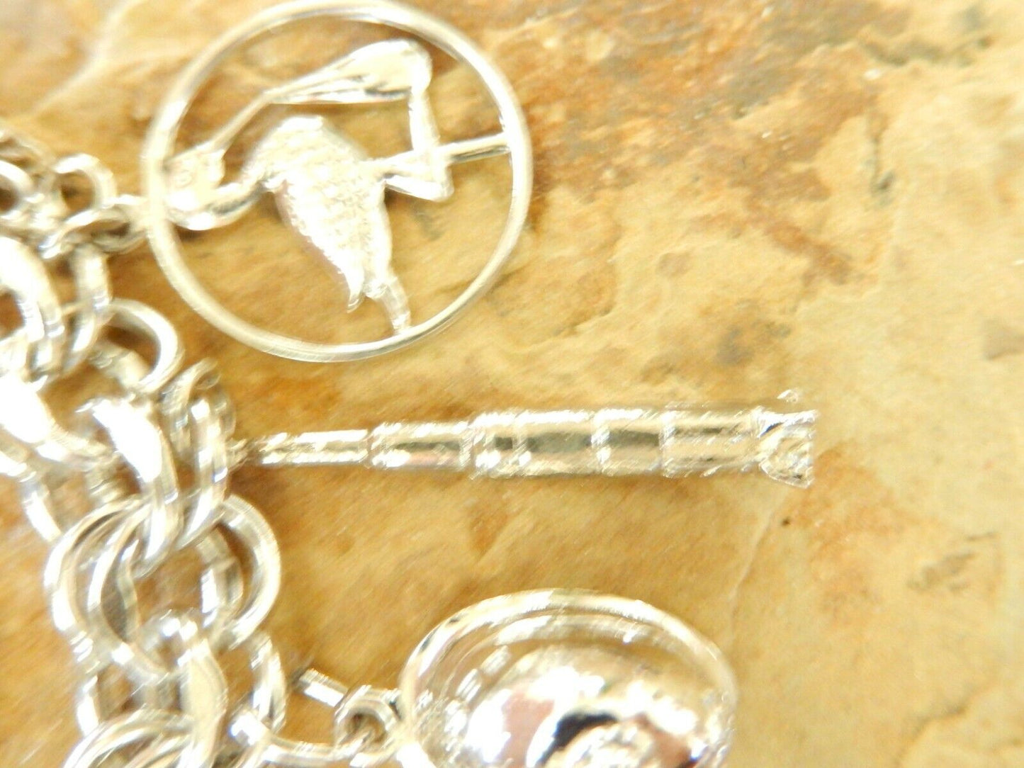 *VINTAGE *  JB Sterling Silver Heavy Dbl Link Charm Bracelet & 14 Mixed Charms
