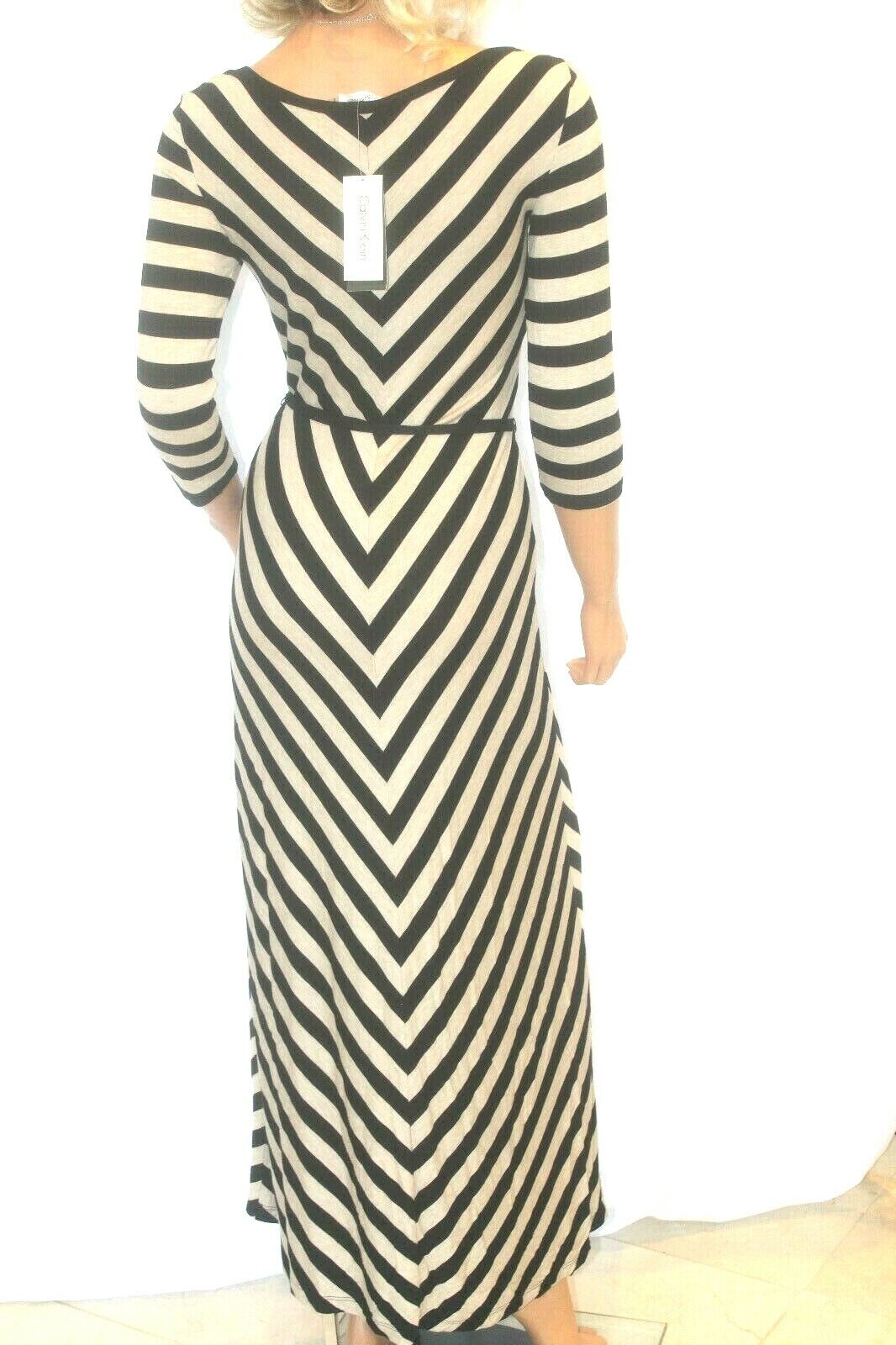 *NWT*  $168. CALVIN KLEIN Women’s Black And Grey Striped Maxi Dress Size 2