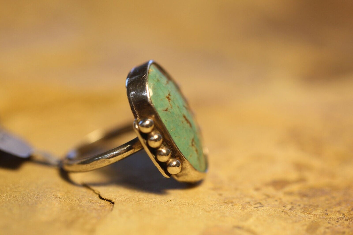 *VINTAGE*   Native American Sterling Silver Green Turquoise Ring Sz 5