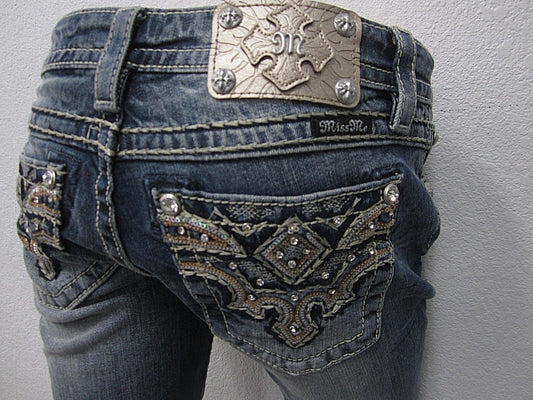 NWT Miss Me Embellised Women’s Mid Rise Straight Leg Jeans MW7111T Sz 26 x 33.5"