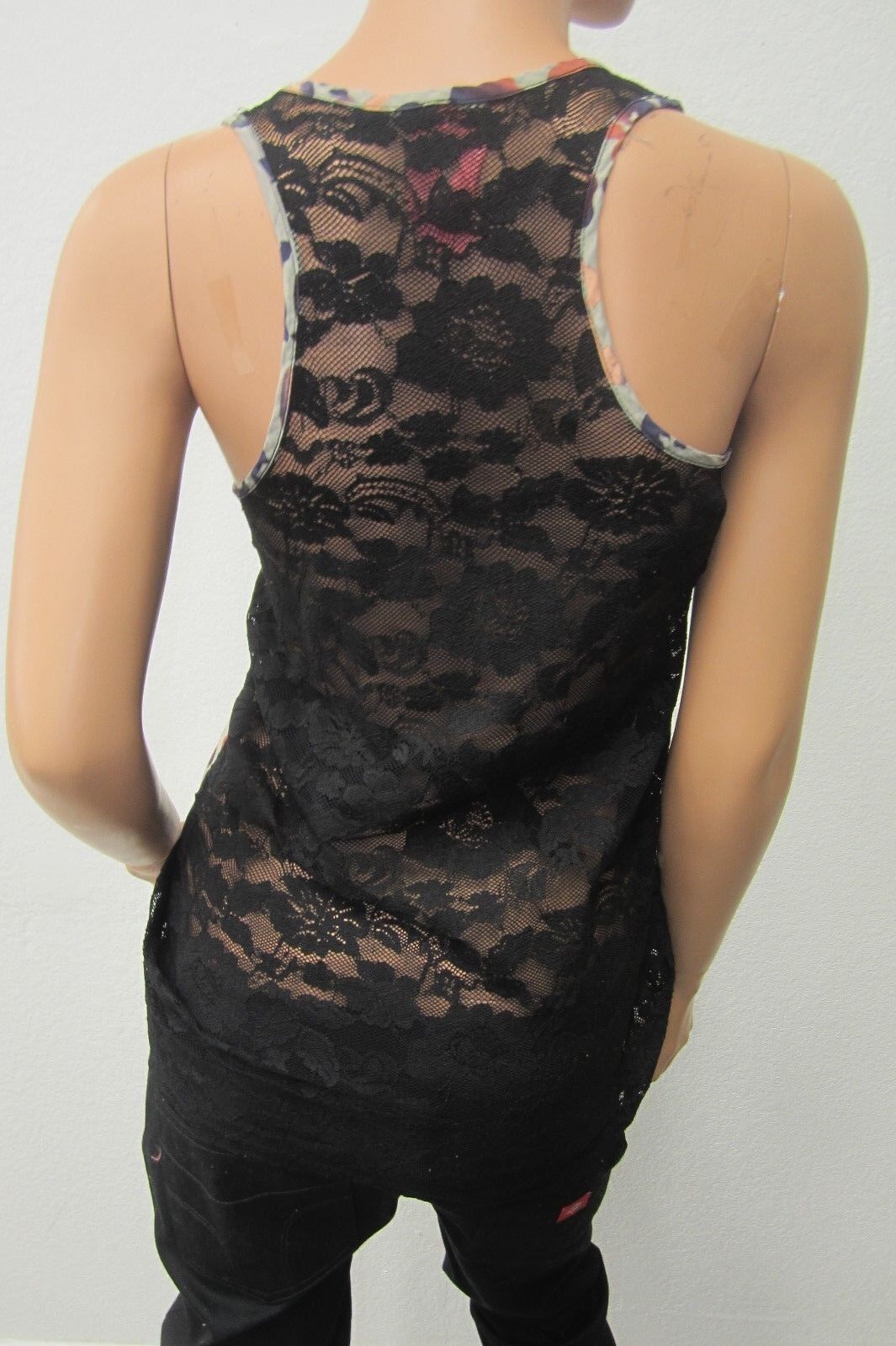 *NICE*  Eight Sixty SEXY SUPER CUTE Lace Sheer Chiffon Festival Tunic Tank Top S